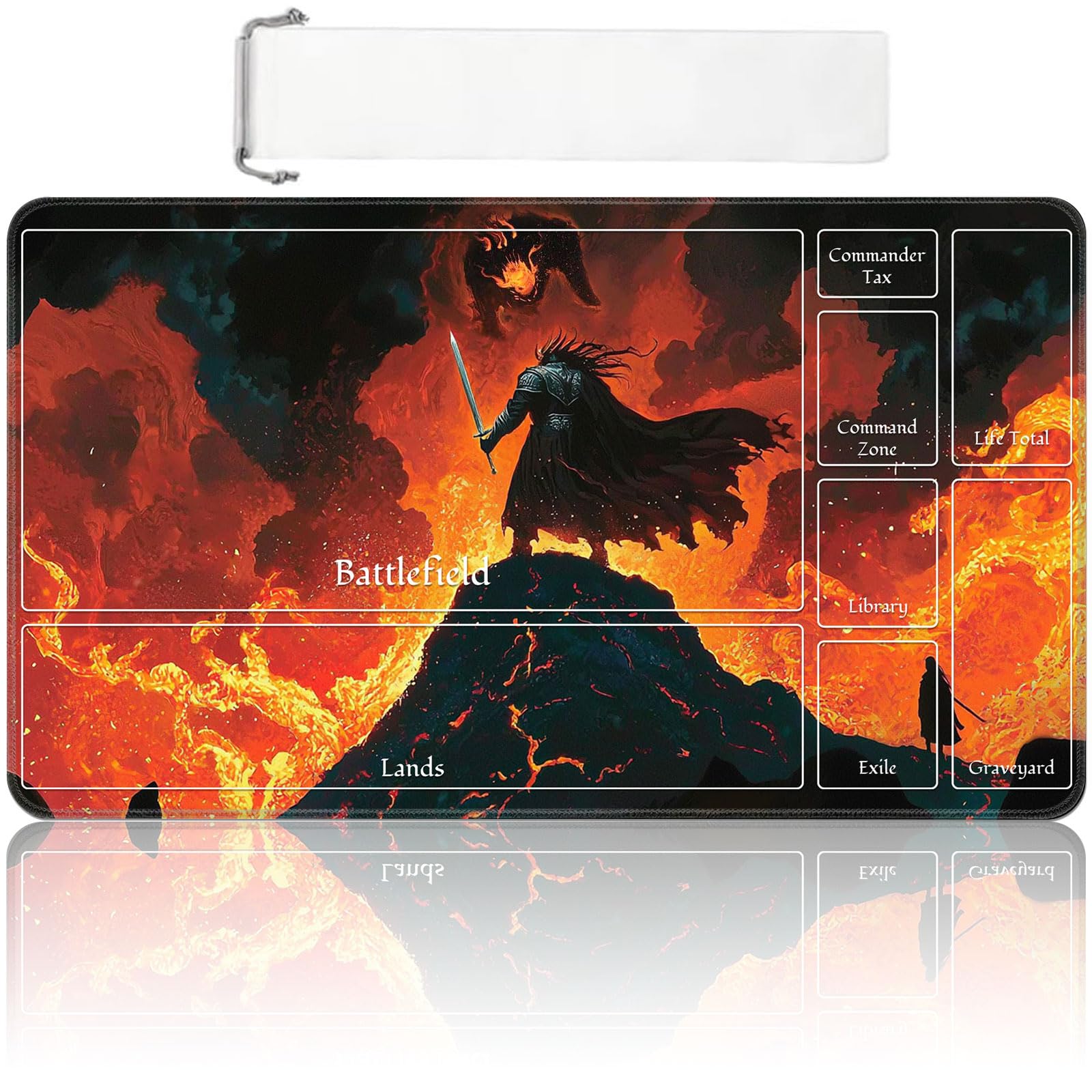 MTG Playmat with Zones 24x14 Inch – Trading Card Game Mat for Magic The Gathering, TCG Playmat with Free Storage Bag, Non-Slip Rubber Base Card Battle Play Mat, Volcano