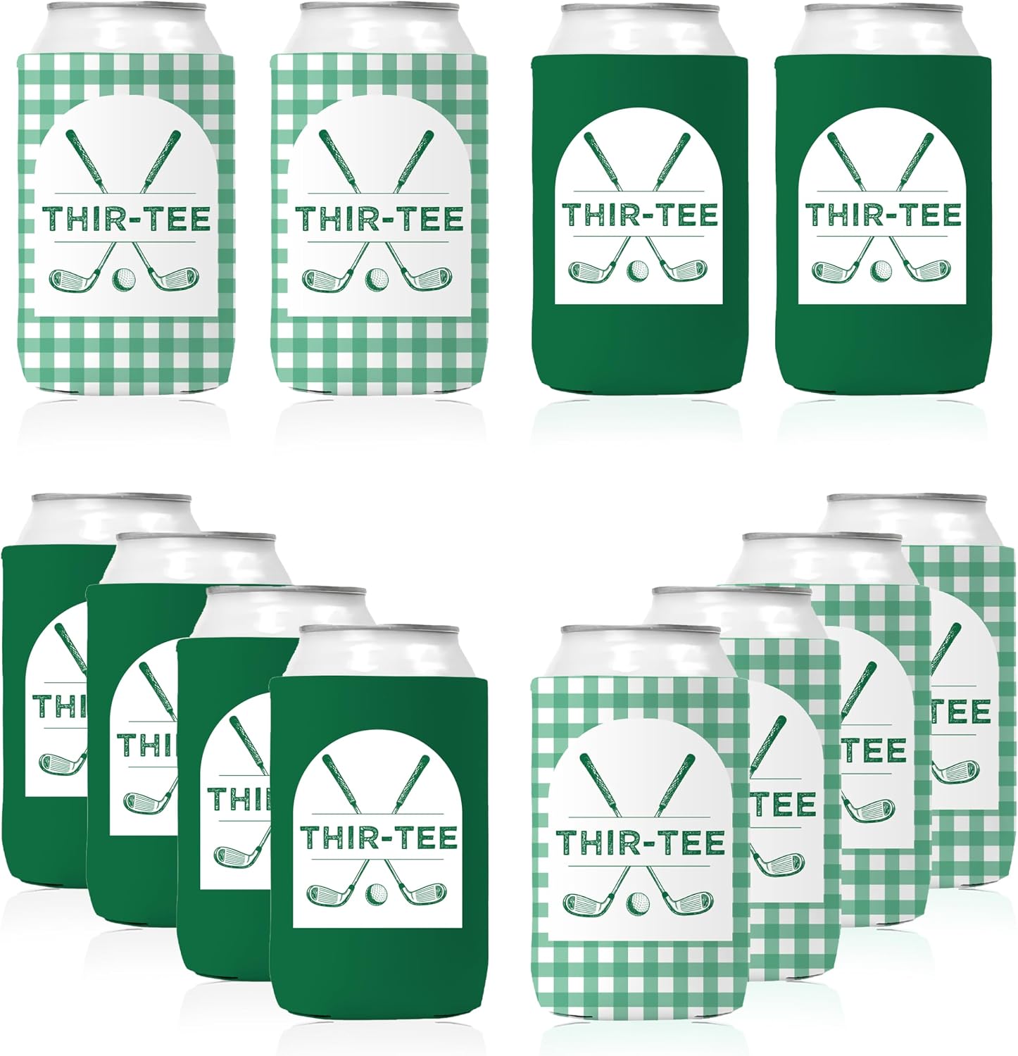 Golf 30th Birthday Decorations 12Pcs Golf Theme Thir-Tee Can Cooler Sleeves Green Let's Partee Sports Beer Can Sleeves for Women Men 30th Birthday Party Supplies