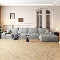Vista 19 de Sofás modulares de 108 pulgadas para sala de estar, sofá moderno en forma de L, sofá tapizado sin estructura, asiento profundo, con diván, marrón