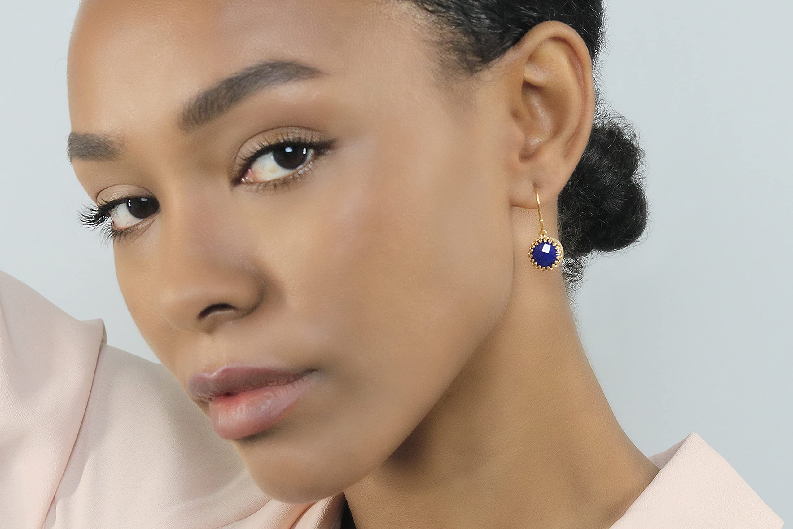 Boucles d'oreilles en Lapis Lazuli d'Anémone - Boucles d'Oreilles Élégantes et Délicates - Crochet en Pierre Ronde, Boucles d'Oreilles pour Femmes, Mode, Quotidien, Cadeau