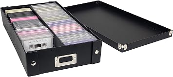 Snap-N-Store Cassette Tape Storage Box - 2 Pack, Durable Boxes with Lids to Hold up to 50 Cassette Cases - Black