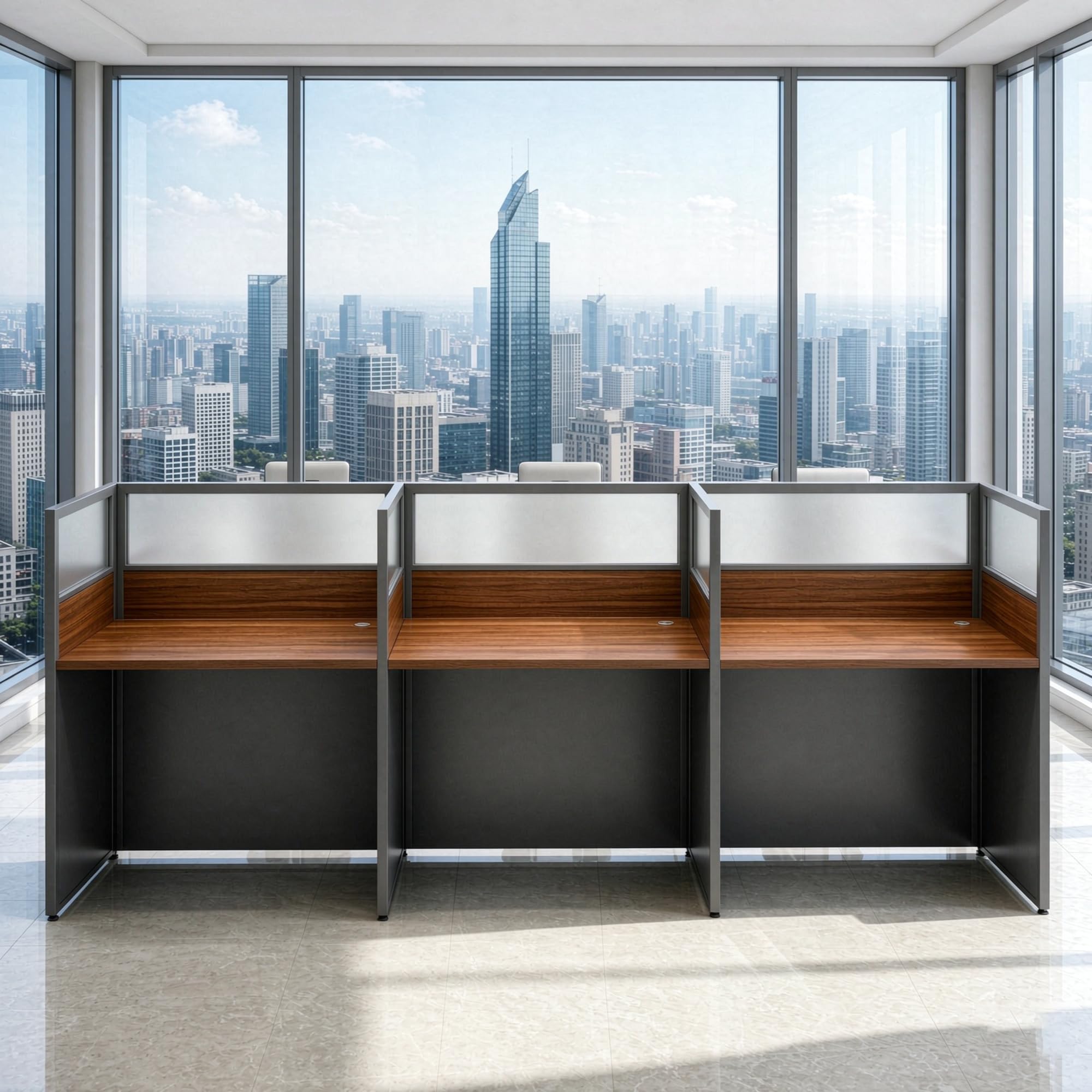 Office Cubicle Desk with Mute Partitions(Without Cabinet, 3-S)