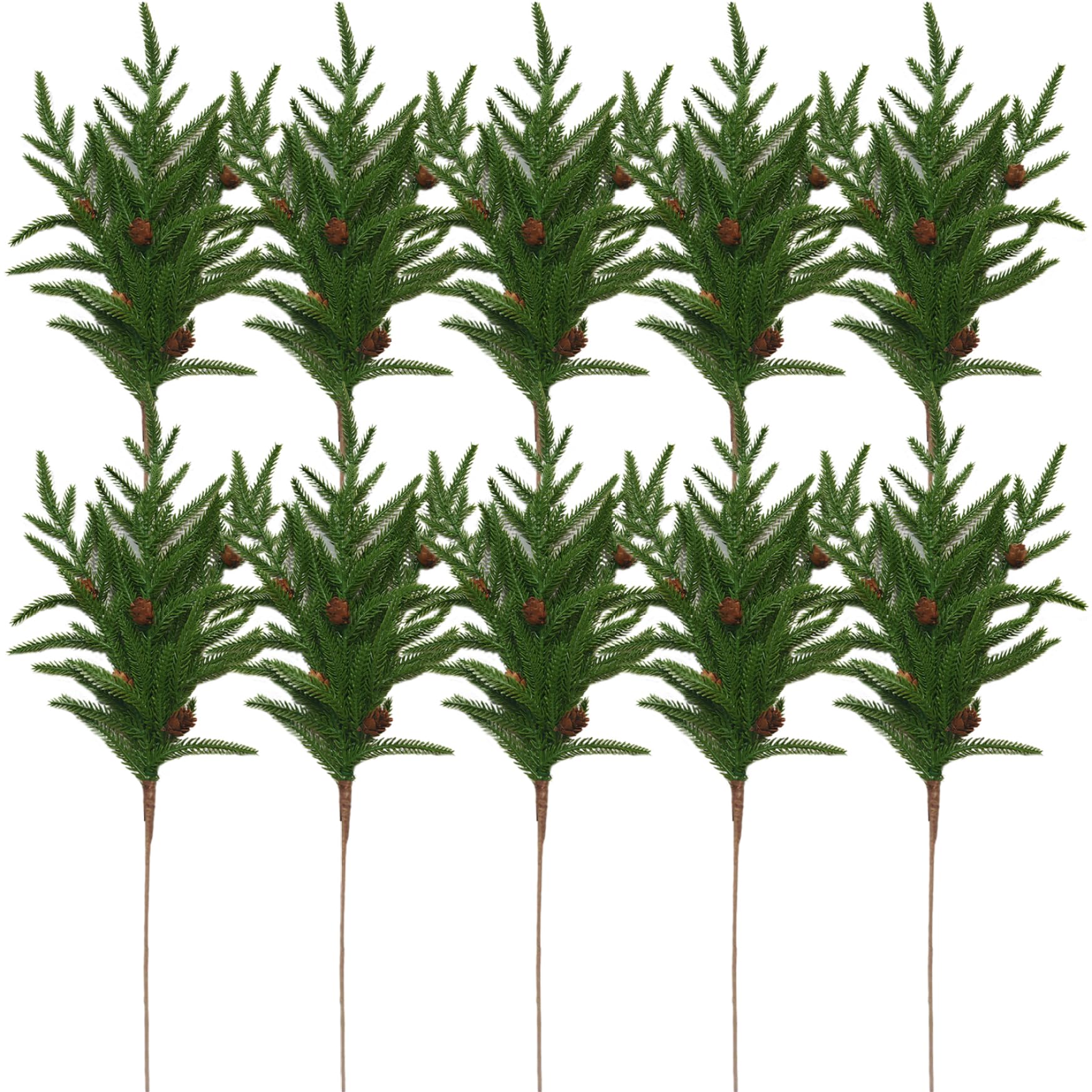 10 tiges pin Norfolk pour décoration intérieure et extérieure de Noël