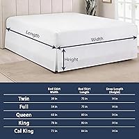 Vista 6 de Falda de cama a medida de hotel de lujo, pliegues de caja, caída de 14 pulgadas, tamaño individual, color blanco