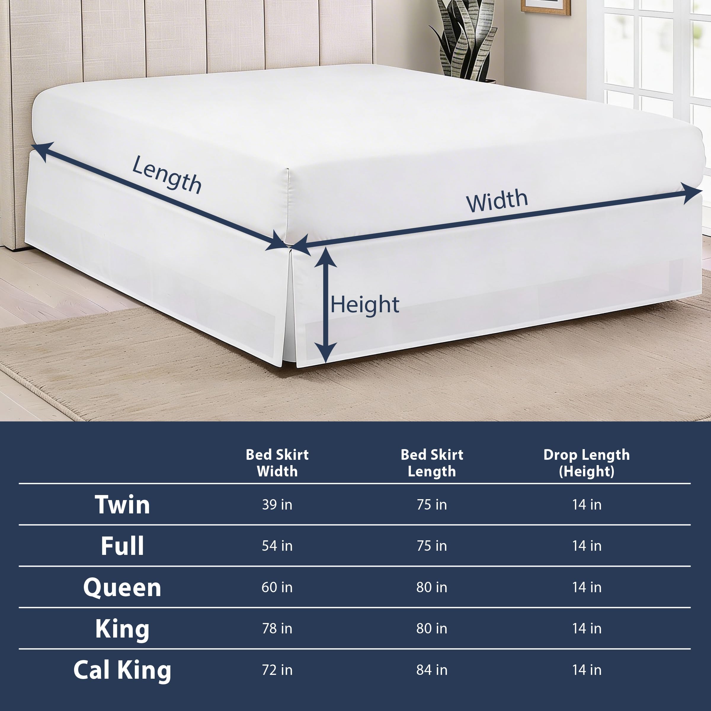 Lux Hotel Taillierter Bettrock Classic 35,6 cm Länge Plissee Styling, California Kingsize, Elfenbeinfarben