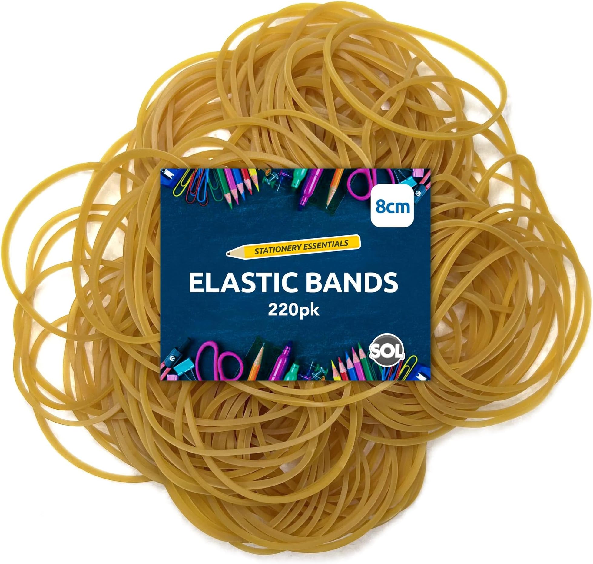 SOL 220pk Elastic Bands, 8cm Thick Brown Rubber Brands for Office & Stationery Use, Durable High Stretch for Bundling Papers & Organizing Items, Provides Secure Binding, Strong & Flexible Various Uses