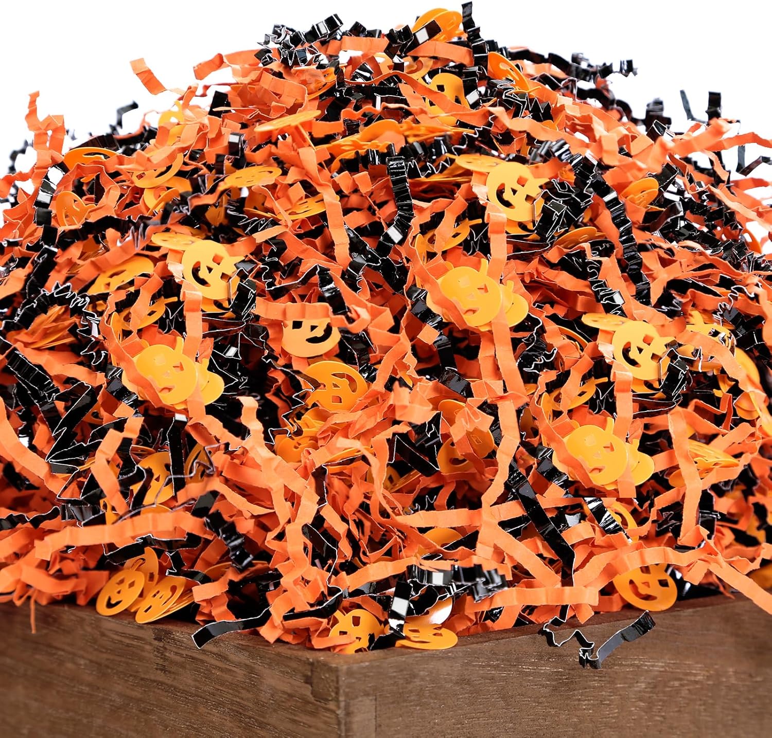 1LB Halloween Metallic Black Orange Crinkle Cut Paper & 13Pcs Halloween Hanging Decoration Paper Lantern Set