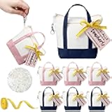 Sunnymove 6 Sets Teacher Appreciation Gift Bags Mini Canvas Tote Bags Keychain for Teacher Appreciation with Tag Ribbon Raffia Thank You Gift for Women Men Classroom Tiny Pouch Accessories
