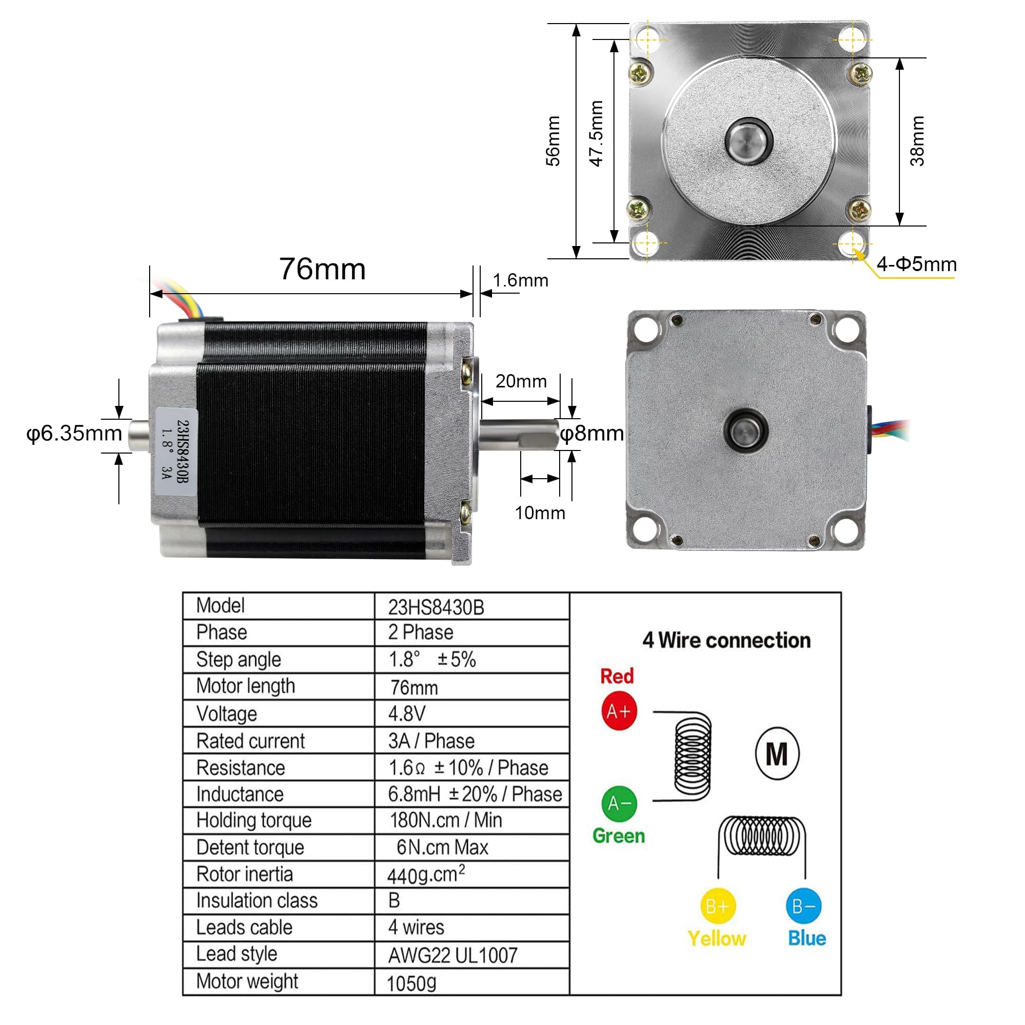 Motor paso a paso NEMA23 76 mm doble eje 3 un 270oz-in 4 Cable para fresas de CNC Router grabado/3d impresora