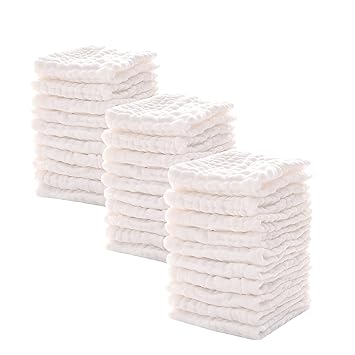 Baby Muslin Washcloths -6 Layer Soft Absorbent Face Towel - Natural Newborn Wipes for Delicate Skin - Baby Registry as Shower