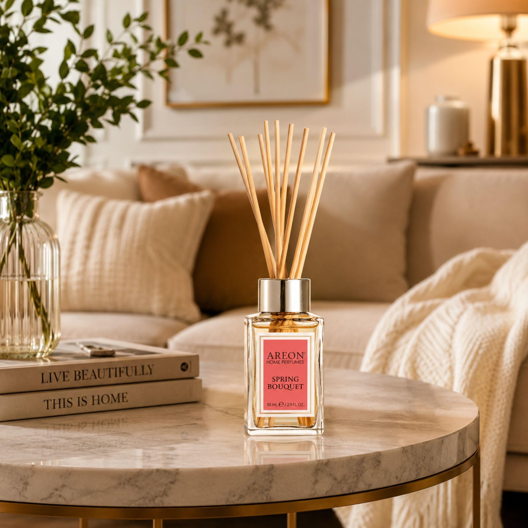 Zapach do pomieszczeń Areon Home PARFUM Dyfuzor z patyczkami rattanowymi Home & Office (paczula-lawenda i wanilia 85 ml)