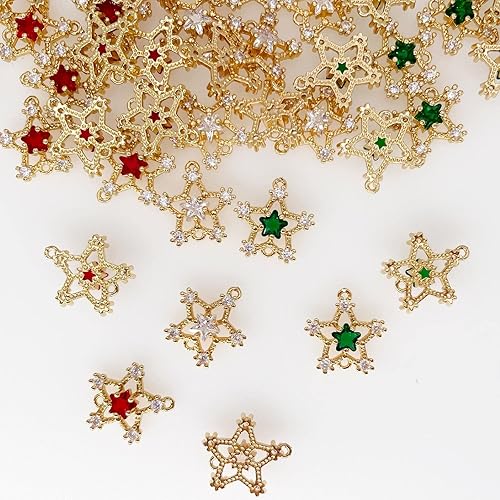 Miniatura 6 de Dijes de estrella de circonita, aleación chapada en oro para hacer joyas, pulseras, collares, aretes, colgantes, suministros de manualidades,