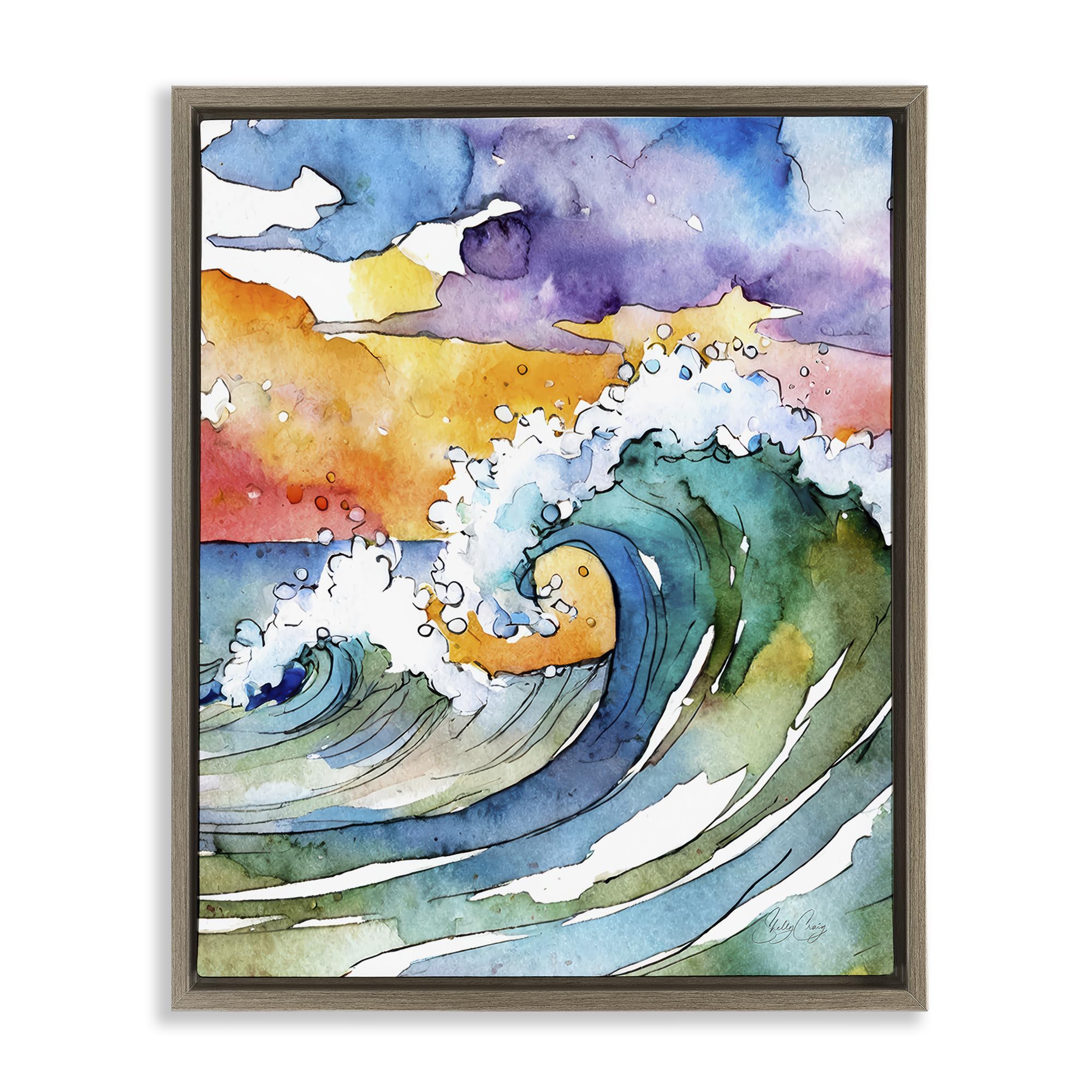 Stupell Industries 'Vibrant Sunrise Surf', Floating Frame Canvas Art, Brown, 25 x 31 Inches, Easy to Hang and Sturdy, Made in USA, by Shelly Craig