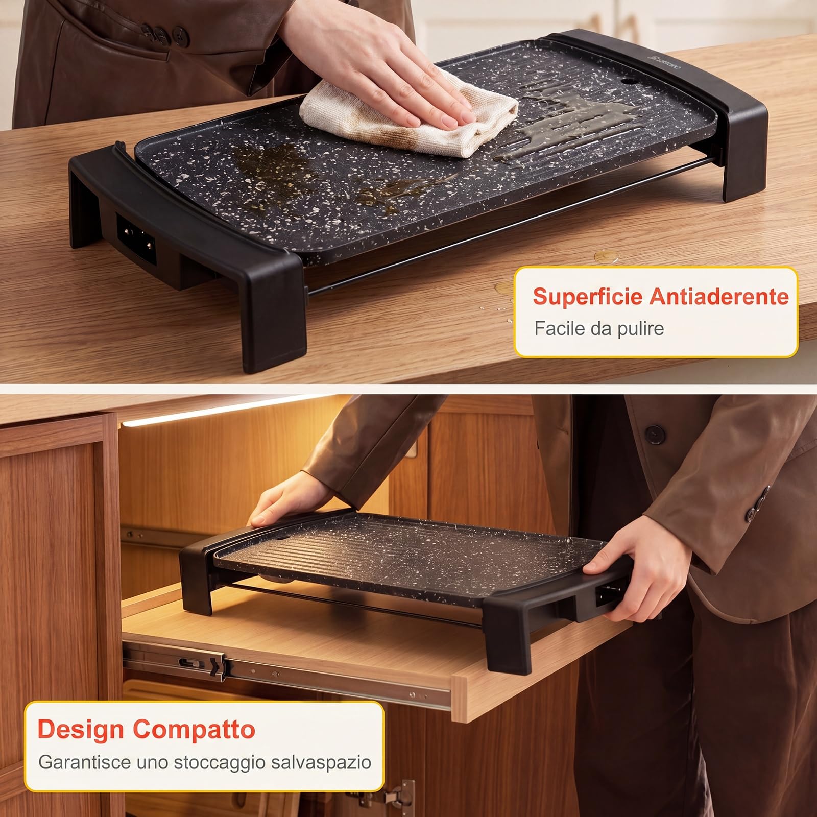 COSTWAY 2150W Piastra Elettrica da Tavolo con Rivestimento Antiaderente | Piastra Grill con Doppia Faccia, Temperatura Regolabile, Vassoio Raccogli-grasso e Manici Freddi, per Barbecue e Campeggio