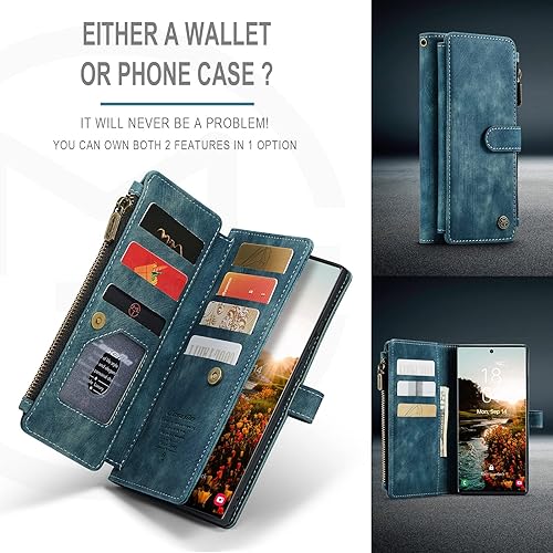 Miniatura 5 de UEEBAI Funda tipo cartera para Samsung Galaxy S22 Ultra 5G, hecha a mano de piel sintética de alta calidad, ranuras para tarjetas, cierre magnético,