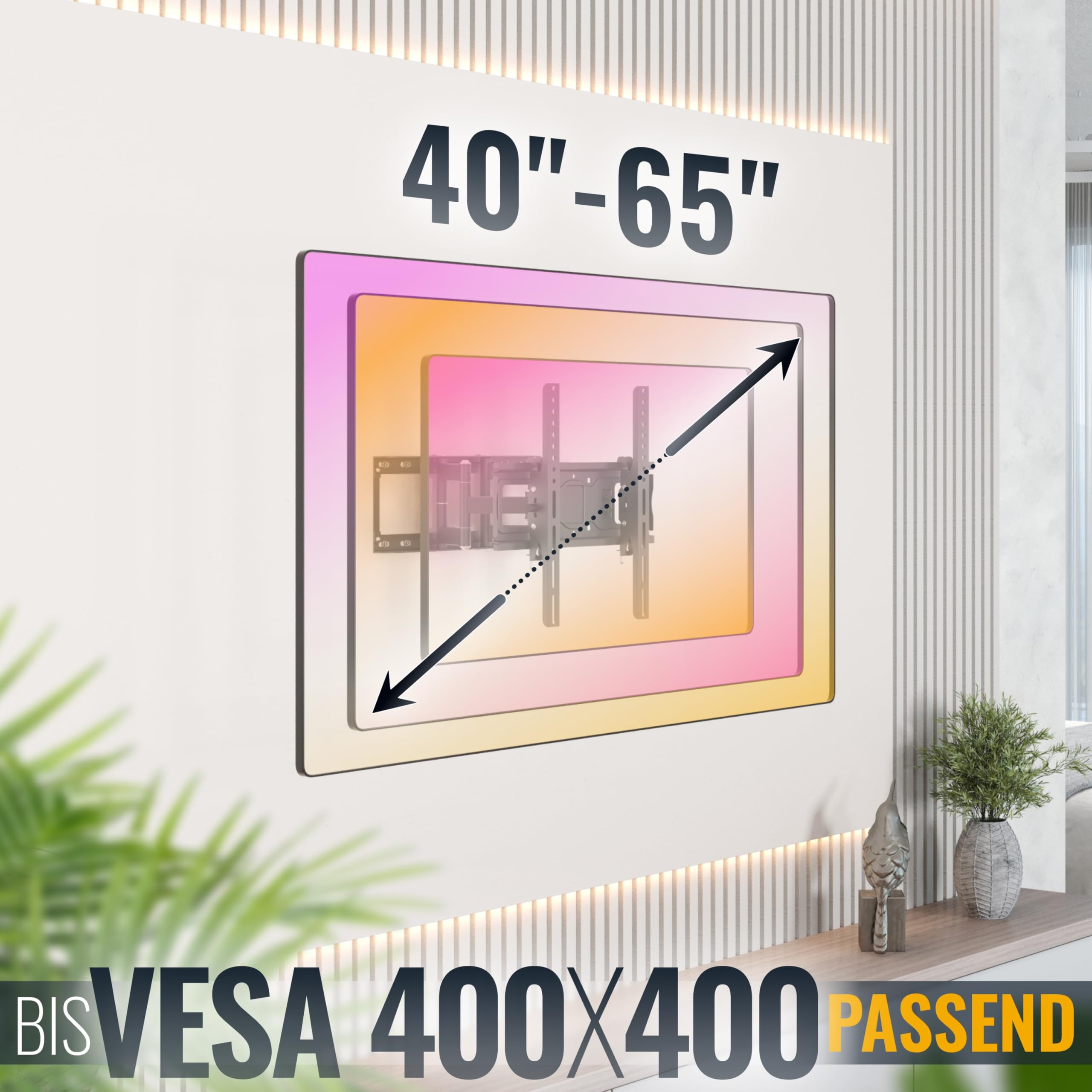 RICOO TV Wandhalterung Fernseher Halterung S1144 für 40–65 Zoll schwenkbare & neigbare Fernsehhalterung VESA 400 x 400 für flach & Curved Wandhalter bis 60 kg