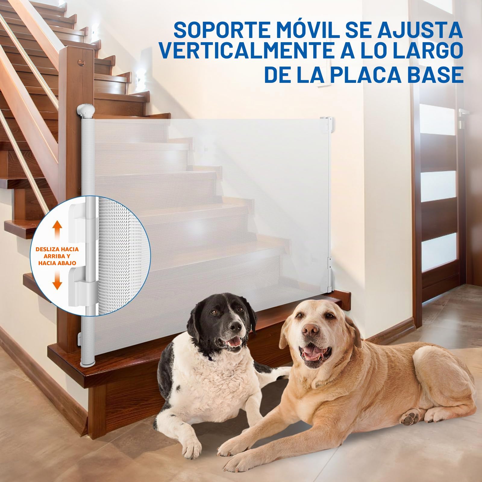 Rejilla de Protección para Escaleras 180x97cm Extensible Puerta de Seguridad para Perros y Gatos Blanco