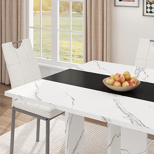 Miniatura 7 de Mesa de comedor rectangular de 71 pulgadas para 6-8 personas, mesa de cocina de madera de granja con patas de madera, mesa de cocina central de