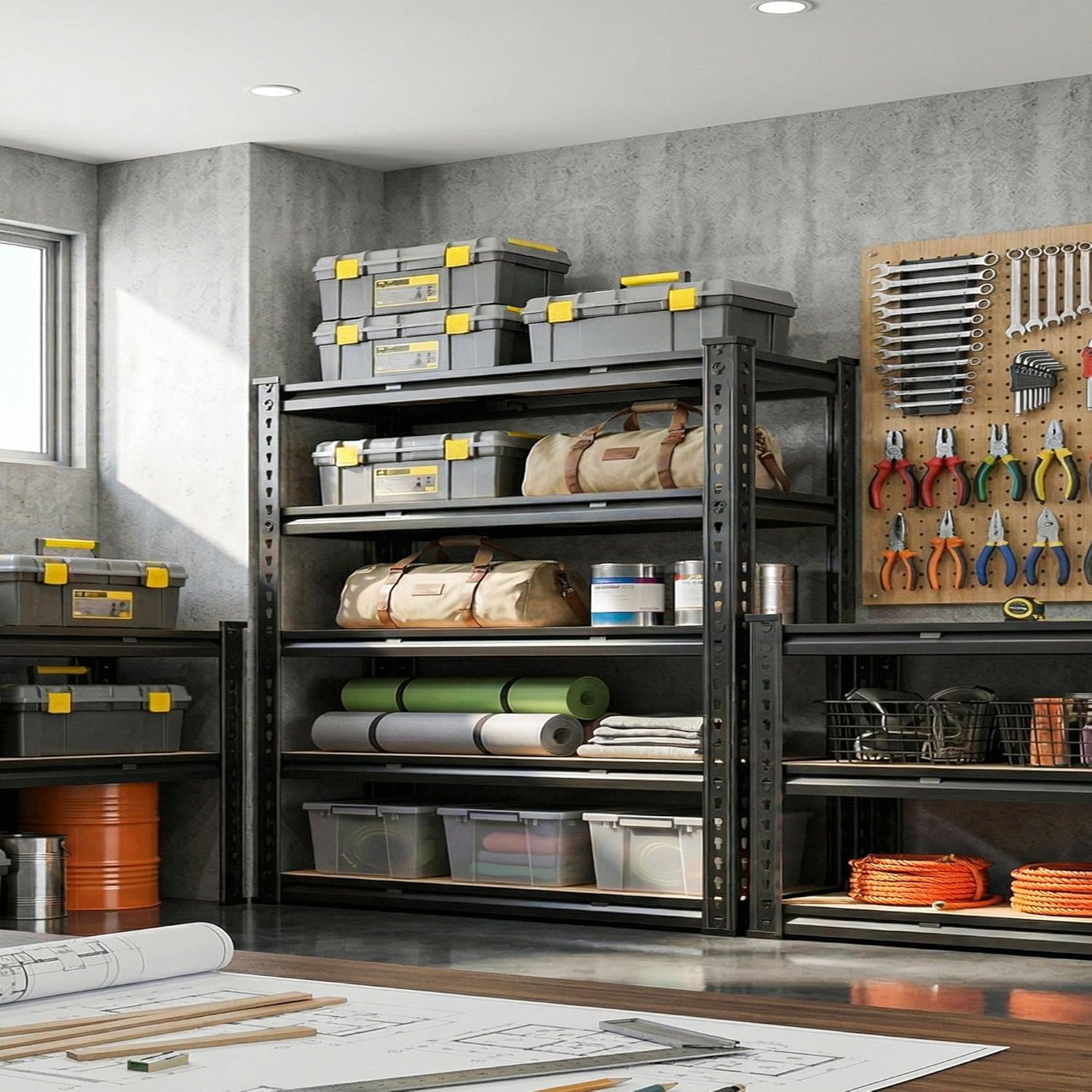 72.02" H Garage Shelves 5 Tier Storage Shelves Organizers,3000LBS Heavy Duty Adjustable Shelving Unit,Garage Shelveing Metal Shelf for Basement,Warehouse,Commercial,School,48" W x 18" D