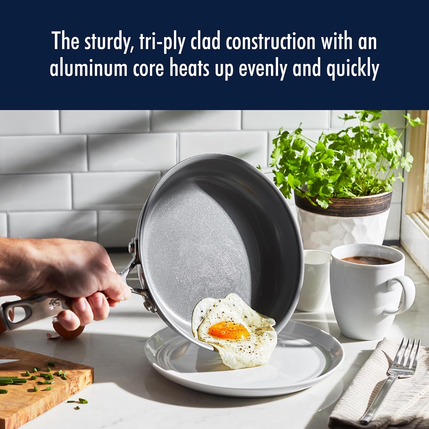 HENCKELS Clad H3 8-inch Induction Ceramic Nonstick Frying Pan, Stainless Steel, Durable and Easy to clean