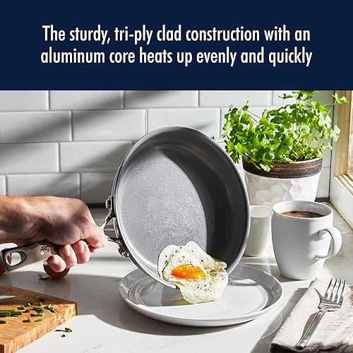 Vista 11 de HENCKELS Clad H3 - Sartén antiadherente de cerámica de inducción de 10 pulgadas con tapa, acero inoxidable, duradera y fácil de limpiar