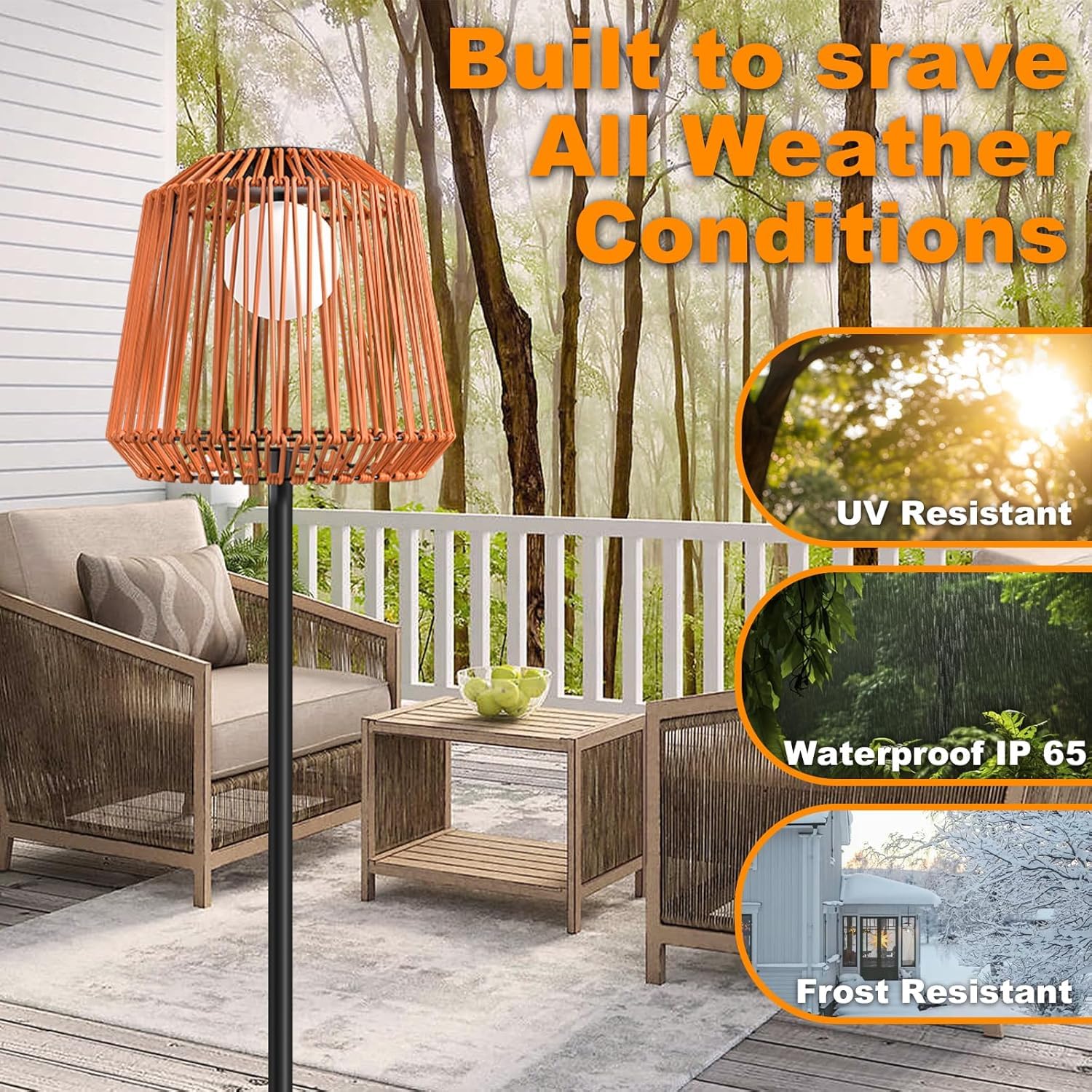 Lámpara solar exterior de ratán con 3 niveles de brillo y carga USB, IP65, resistente al agua, lámpara de pie solar para jardín, terraza y salón (30 × 30 × 155 cm, blanco cálido, encendido