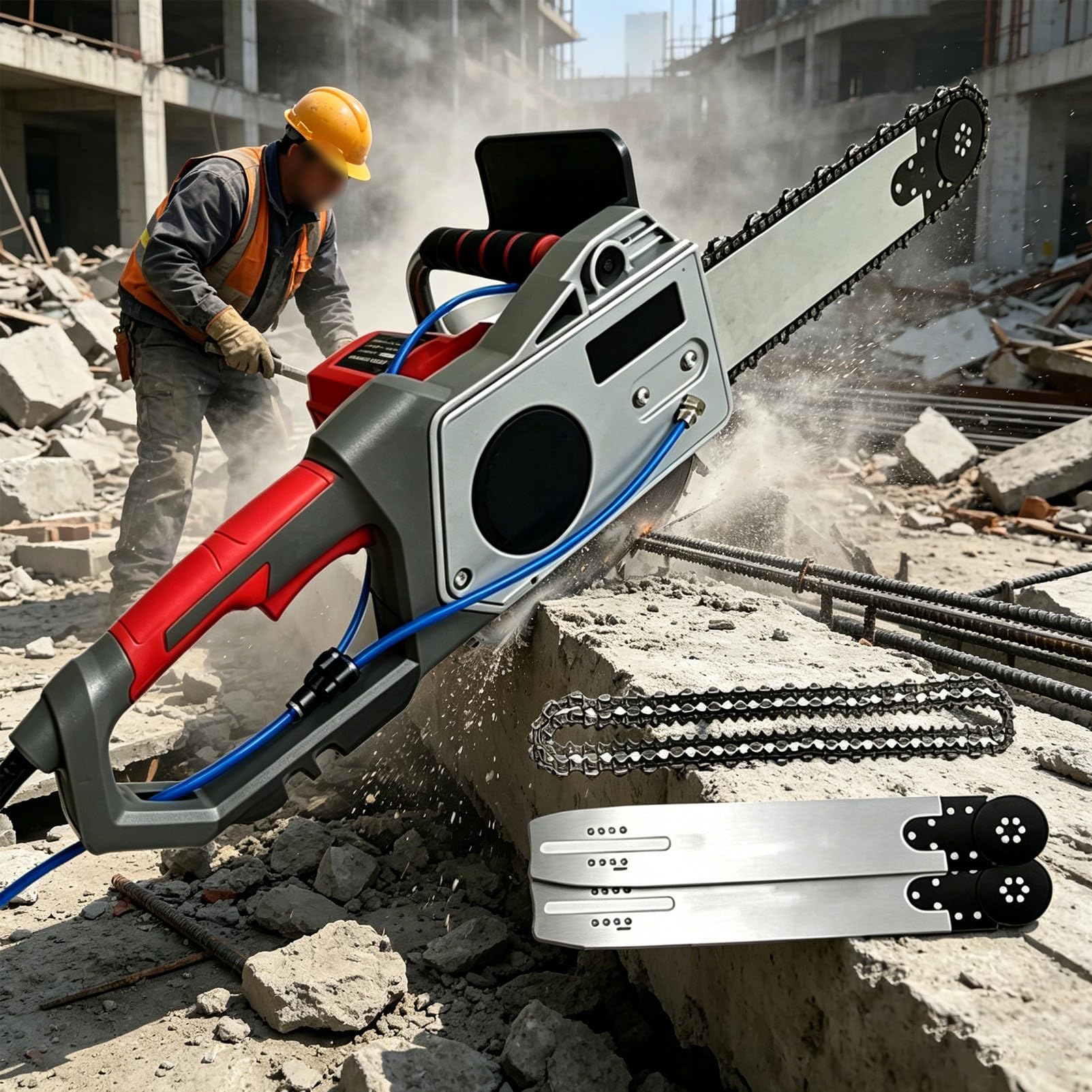 Pvxa Multicolor Electric Concrete Chain Saw,Handheld Brushless Chainsaw,Concrete Cutting Chain Saw,Electric Diamond Chain Wall Cutter, With Water Fed Dust Suppression, 2 Chains/2 Guide Bar 350