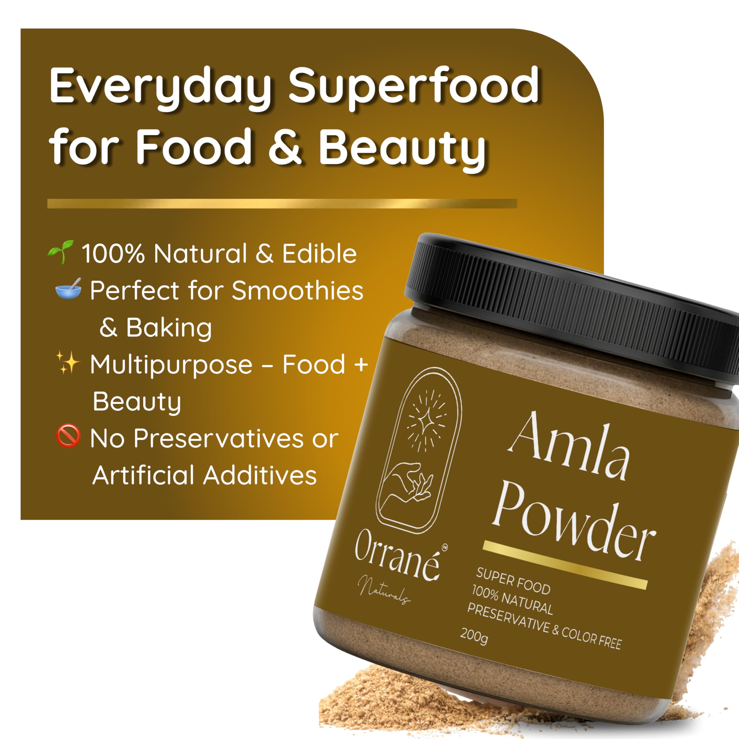 Orrané Amla Powder 200g Pure Indian Gooseberry for Eating, Drinking & Beauty | Vitamin C Rich Amla Powder Support Hair Growth, Skin Glow, Digestion, Immunity, Detox & Natural Care — Amazon image 2