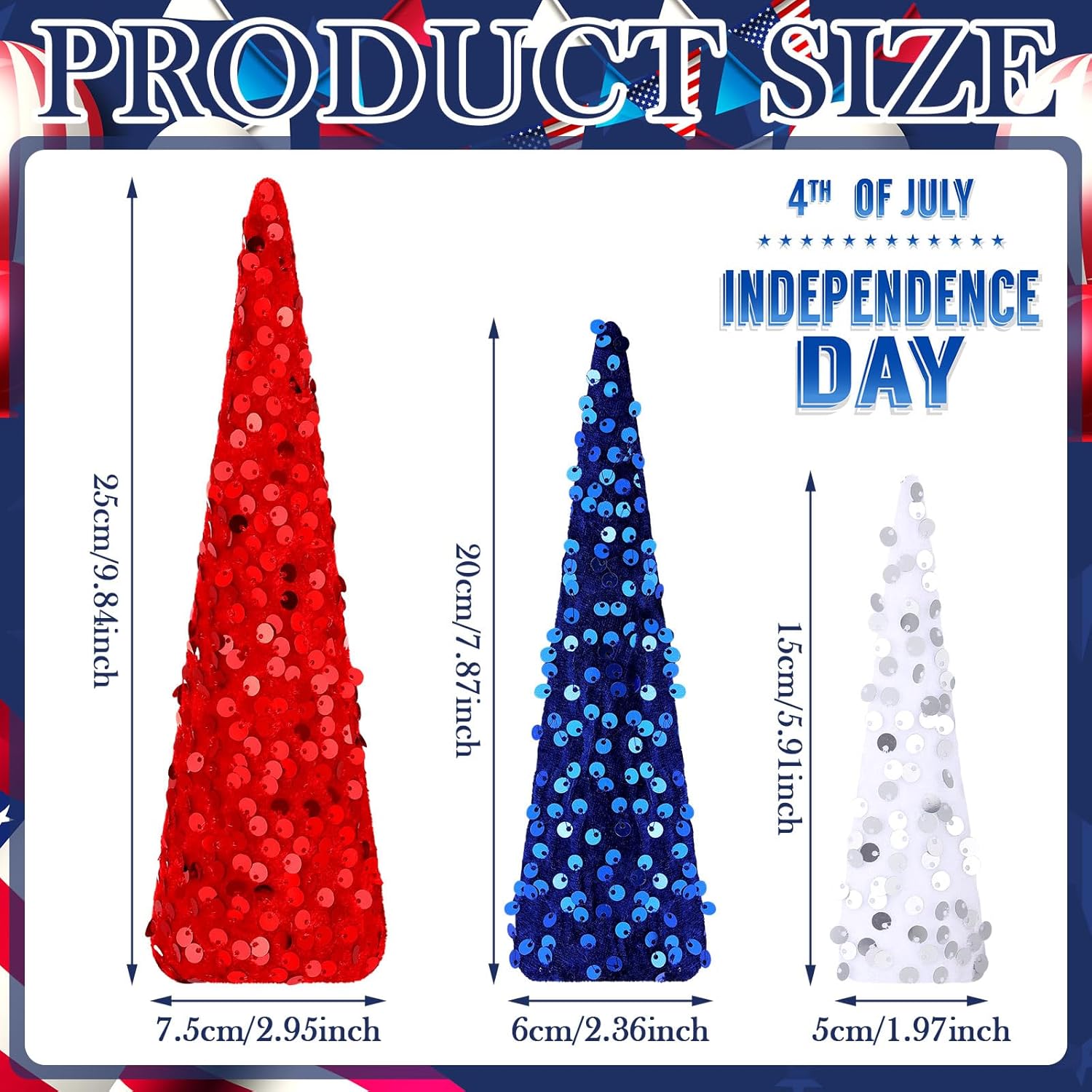 6 Pcs 4th of July Cone Trees Red White Blue Glitter Table Tree Decor Independence Day Cone Ornaments Patriotic Table Centerpiece for Memorial Day Party Veterans Home Shelf Kitchen