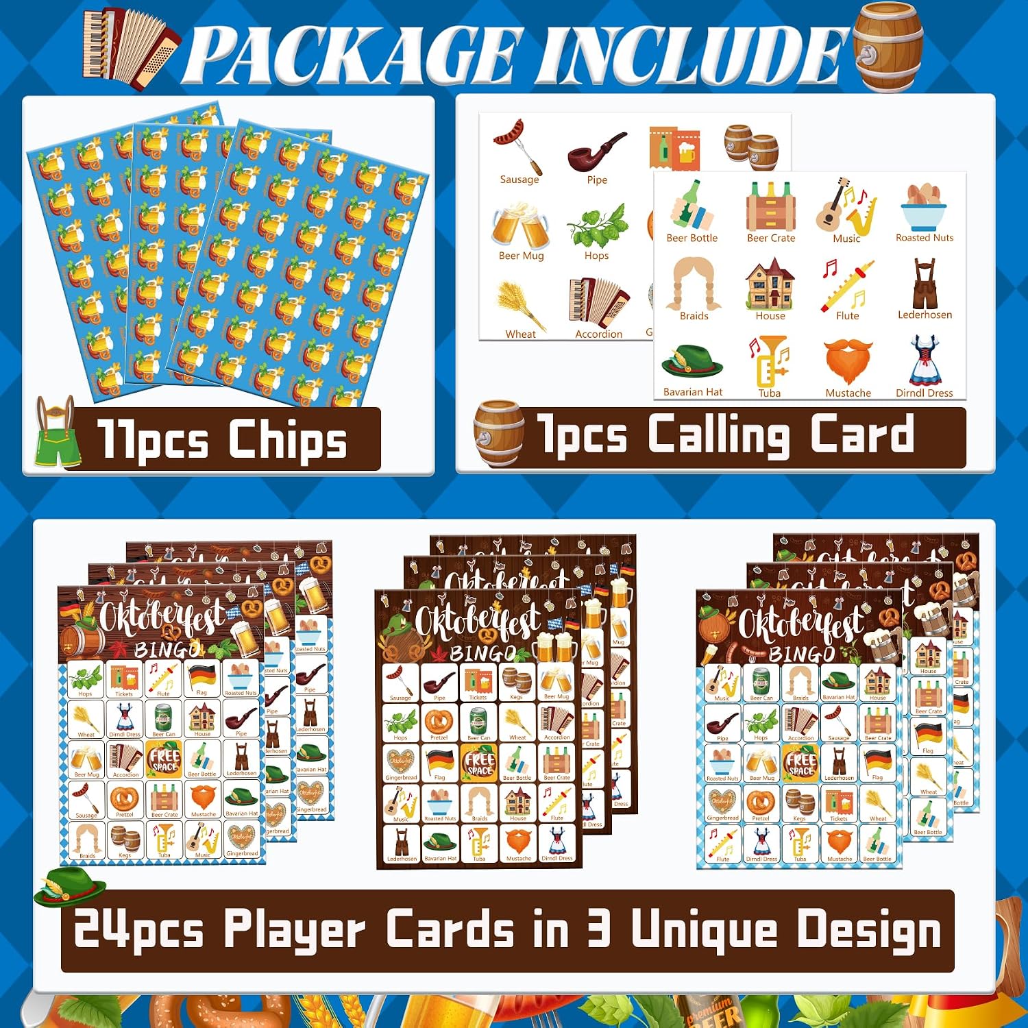 Oktoberfest Games for Kids 24 Players Oktoberfest Bingo Cards for Large Group for Adults Classroom School Activities German Party Favors Supplies