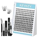 KevKev Lash Clusters Kit Eyelash Clusters Kit 144pcs Cluster Eyelash Extensions Kit DIY Lash Extension Kit Wispy Lash Clusters with Lash Bond and Seal Lash Applicator Lash Remover(Ice, D-8-18mix)
