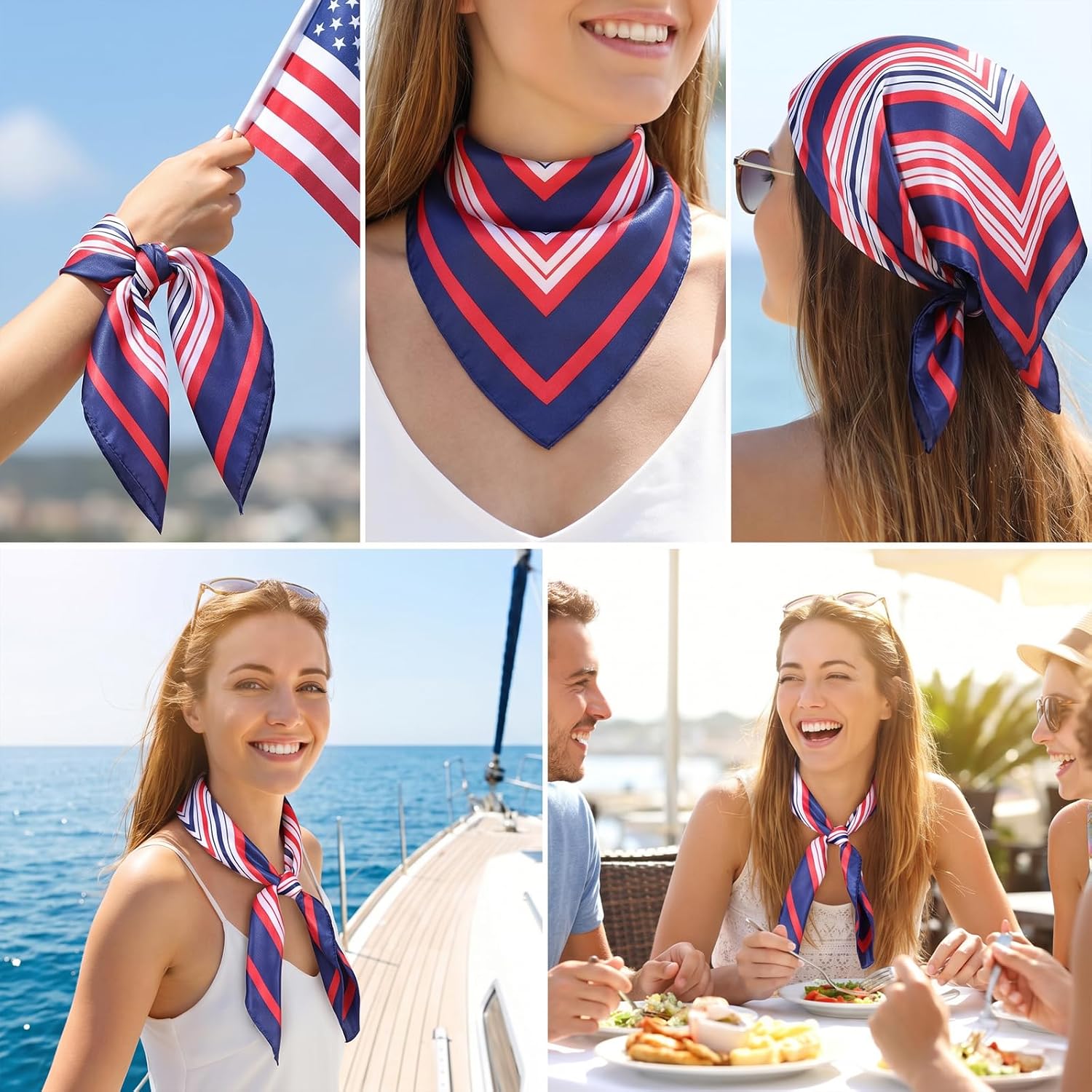 Sailor Scarf Flight Attendant Scarf Red White and Blue Scarfs for Women image 5