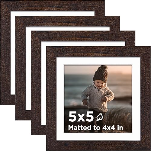 Vista 80 de KINLINK Juego de 4 portarretratos de 12 x 12 pulgadas, cuadrados de madera mate de 8 x 8 pulgadas con plexiglás para 8 x 8 pulgadas con paspartú