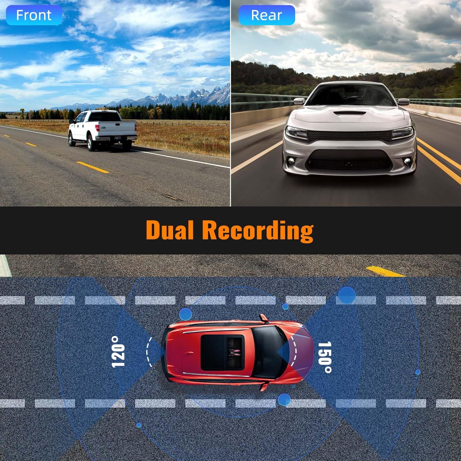 CAMECHO Mirror Dash Cam Dual Recording Feature