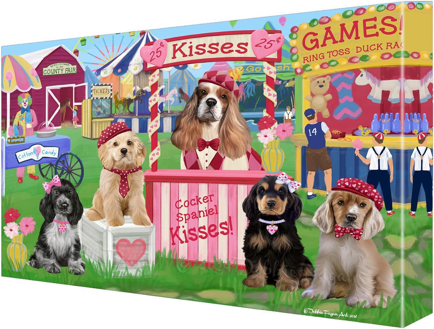 Doggie of the Day Carnival Kissing Booth with Cocker Spaniel Dogs Canvas Wall Art - Premium Quality Ready to Hang Room Decor - Flat Rolled 8" x 10"