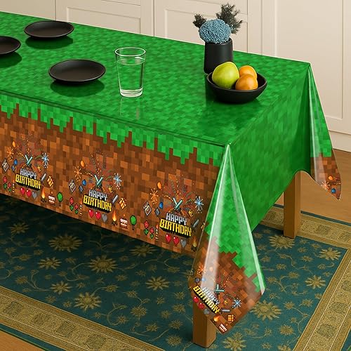Miniatura 6 de Pixel Design - Juego de 3 manteles de fiesta  54 x 108 pulgadas  Ideal para fiestas temáticas de minería artesanal y decoración de jugadores,