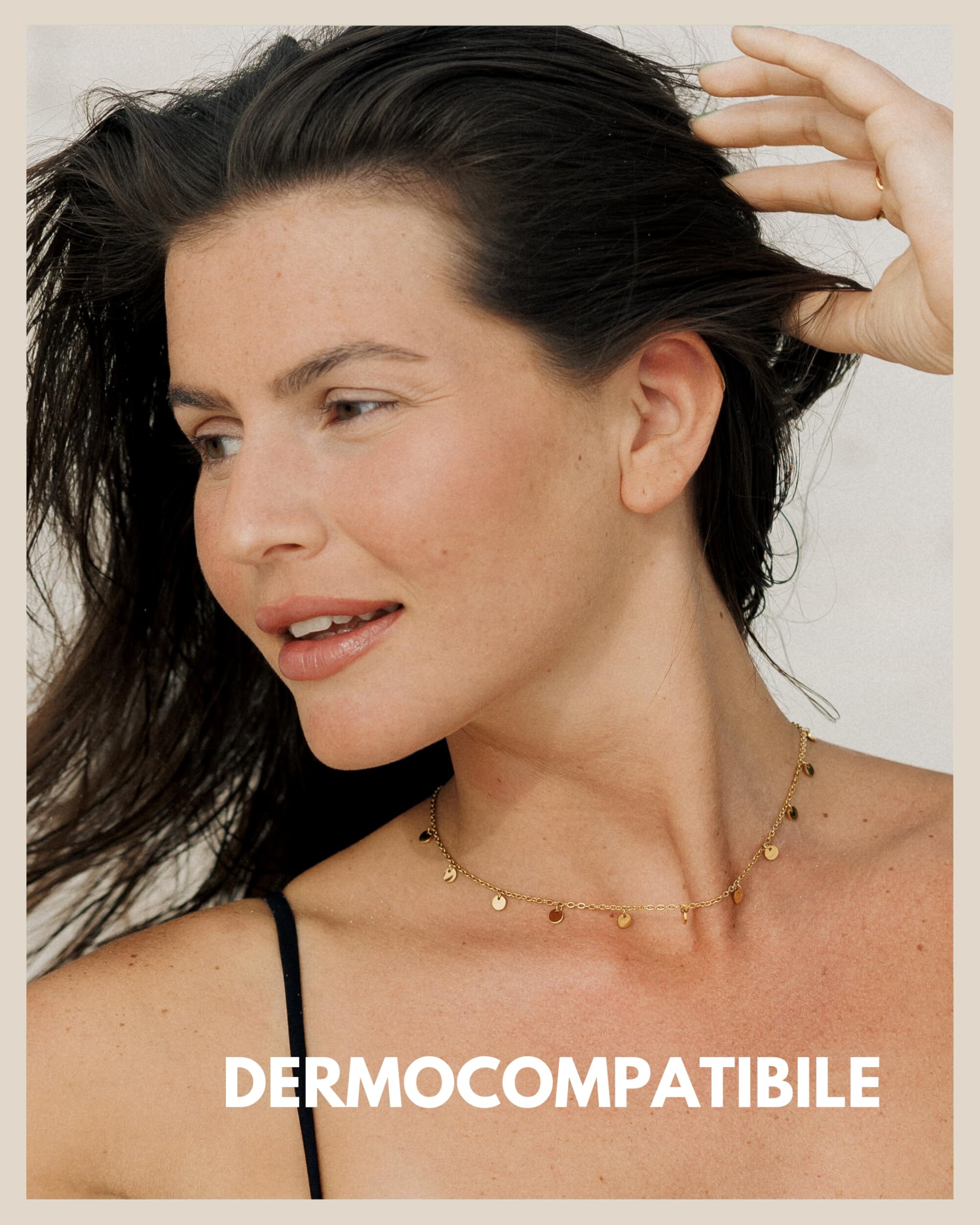 GD GOOD.designs Catena con piastrine da donna - impermeabile | Collana 5 monete in oro 18 carati - argento o oro rosa | Gioielli Boho in acciaio inossidabile
