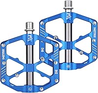 Vista 3 de MZYRH 3 Bearings Mountain Bike Platform Pedals - Flat Alloy 9/16" Non-Slip Bicycle Pedals Blue with Reflectors