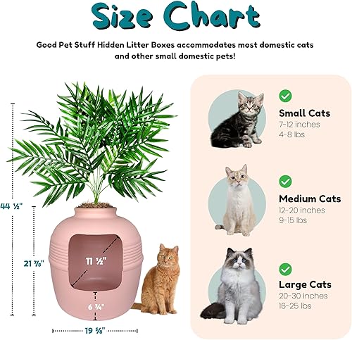 Miniatura 120 de Good Pet Stuff Kit original de caja de arena oculta y forro reutilizable, maceta redonda cerrada con plantas artificiales, sistema de filtro de olor