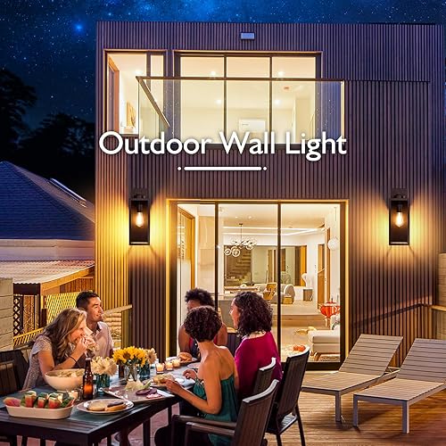Vista 63 de BesLowe Lámpara de pared para exteriores, linterna de pared exterior, impermeable, aplique de porche exterior negro con acabado negro mate