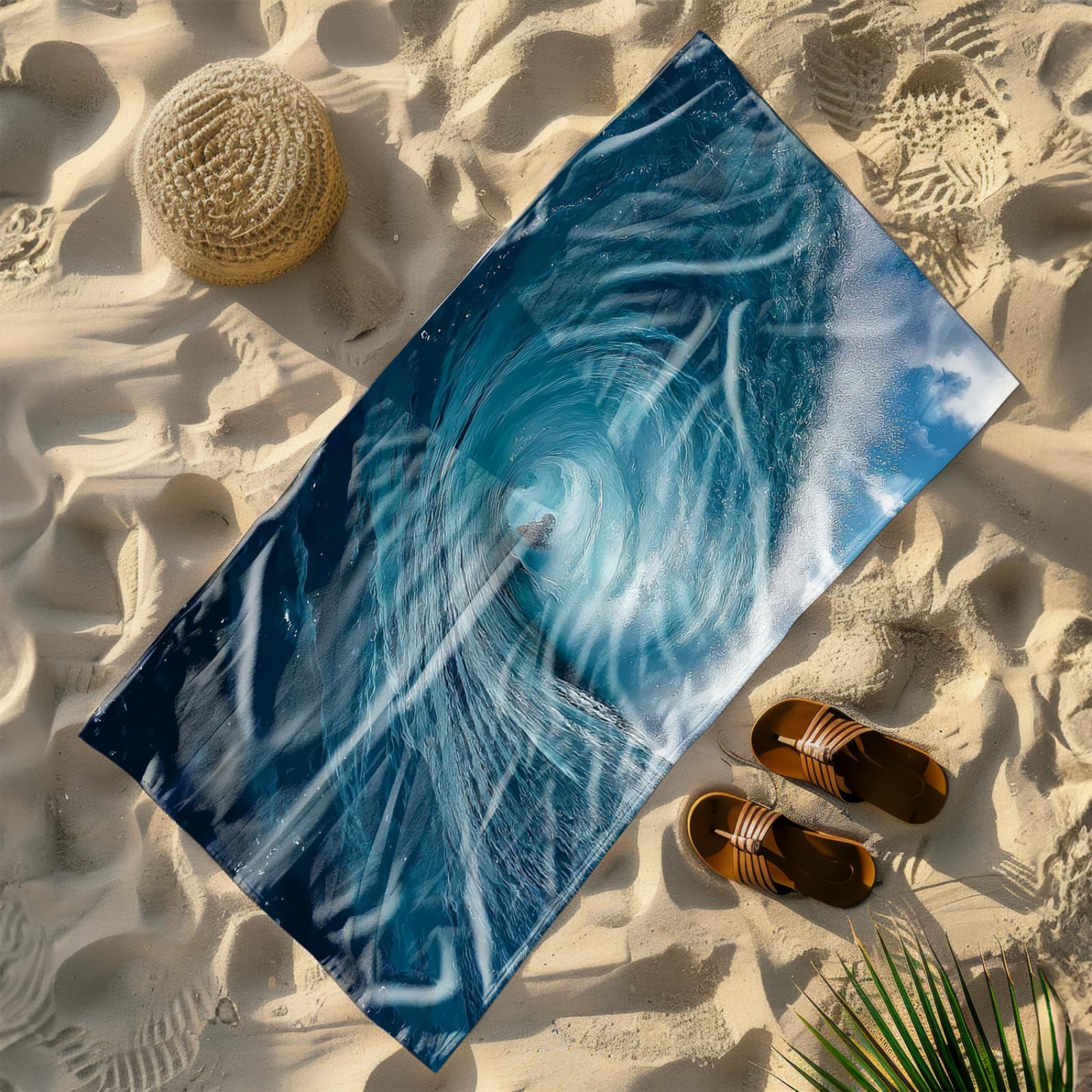 Telo Mare Microfibra 210x230 Blu Verde Telo Spiaggia Grande Antisabbia,XXL Asciugamano Mare, Asciugatura Rapida, Stuoia Spiaggia Leggero E Portatile