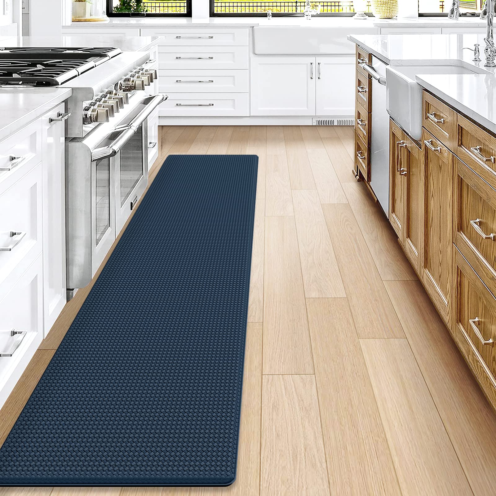 DEXI Kitchen Rug Anti Fatigue,Non Skid Cushioned Comfort Standing Kitchen Mat Waterproof and Oil Proof Floor Runner Mat, Easy to Clean, 17"x95", Blue