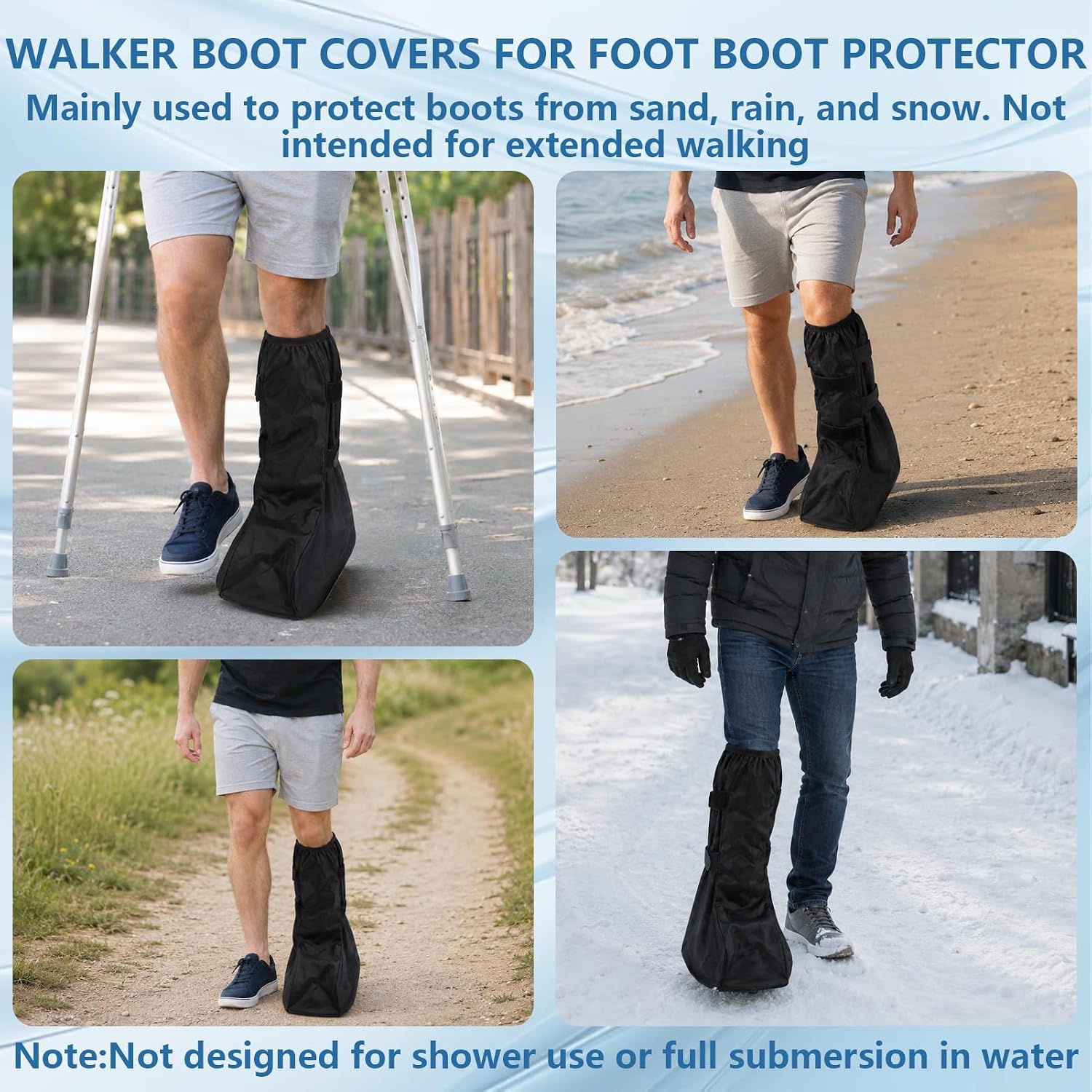 Walking Boot Cover, Adjustable Orthopedic Boot Cast Cover, Cast Fracture Shoe Cover with Non-Slip Rubber Sole, Reusable Walker Boot Covers for Foot Boot Protector (Black, L)