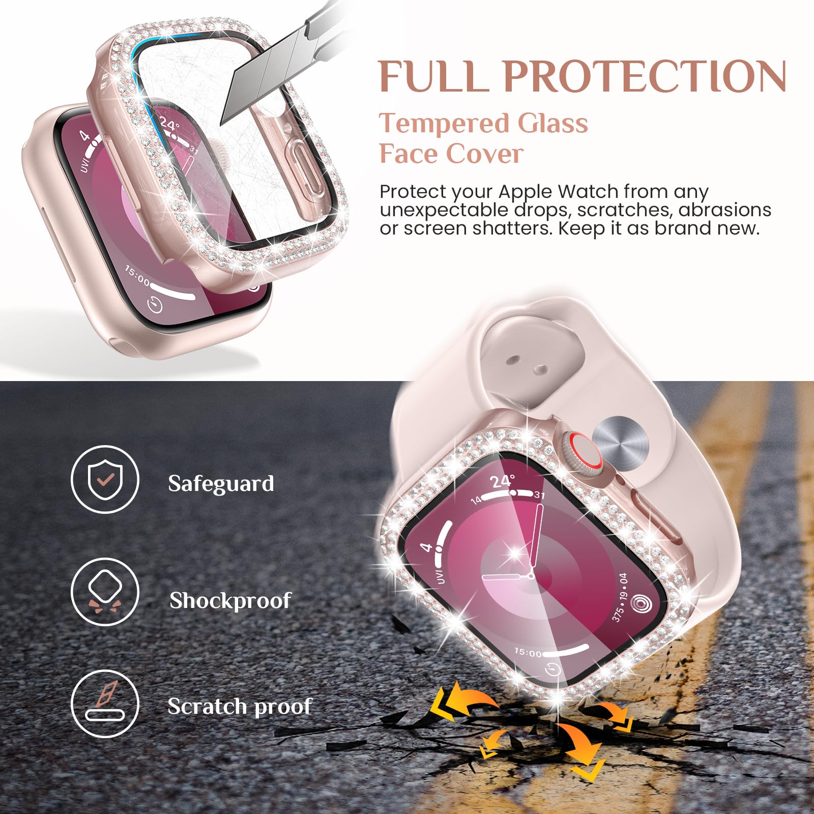 Coque De Protection D'écran Bling Diamond Pour Femmes De 44 Mm, 40 Mm