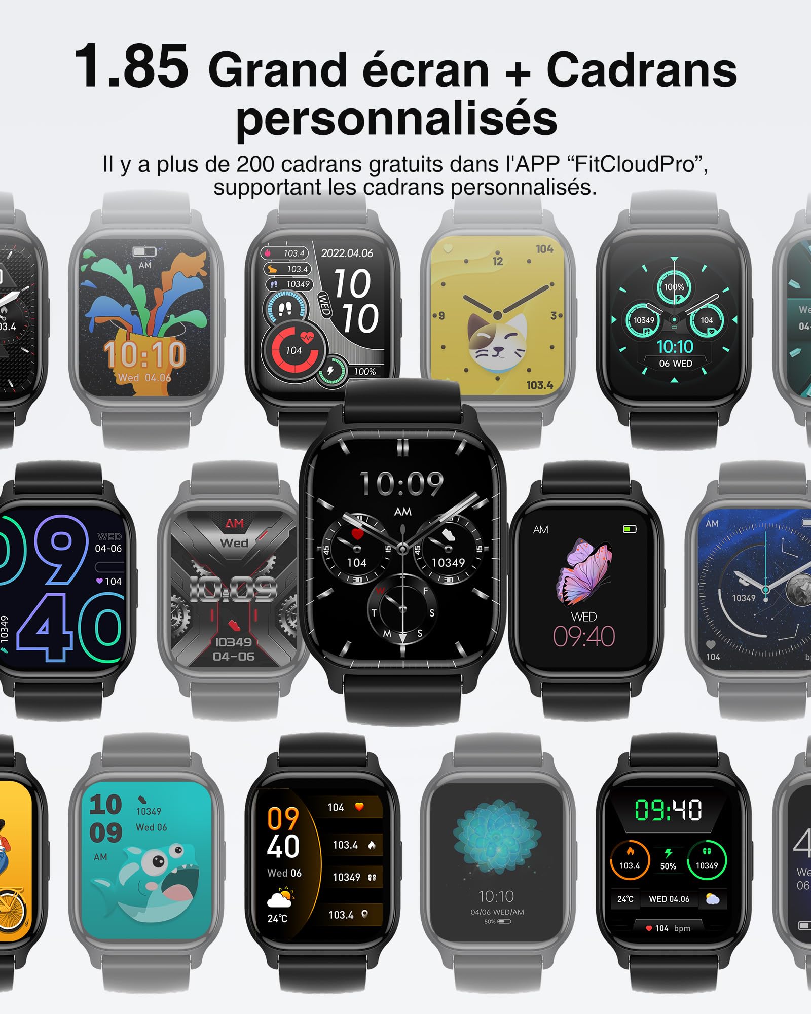 Montre Connectée Femme - Écran 1,85" - Appels Bluetooth, Suivi Santé (cœur, Sommeil, Cycle) - Étanche IP68 - Compatible Android/iOS