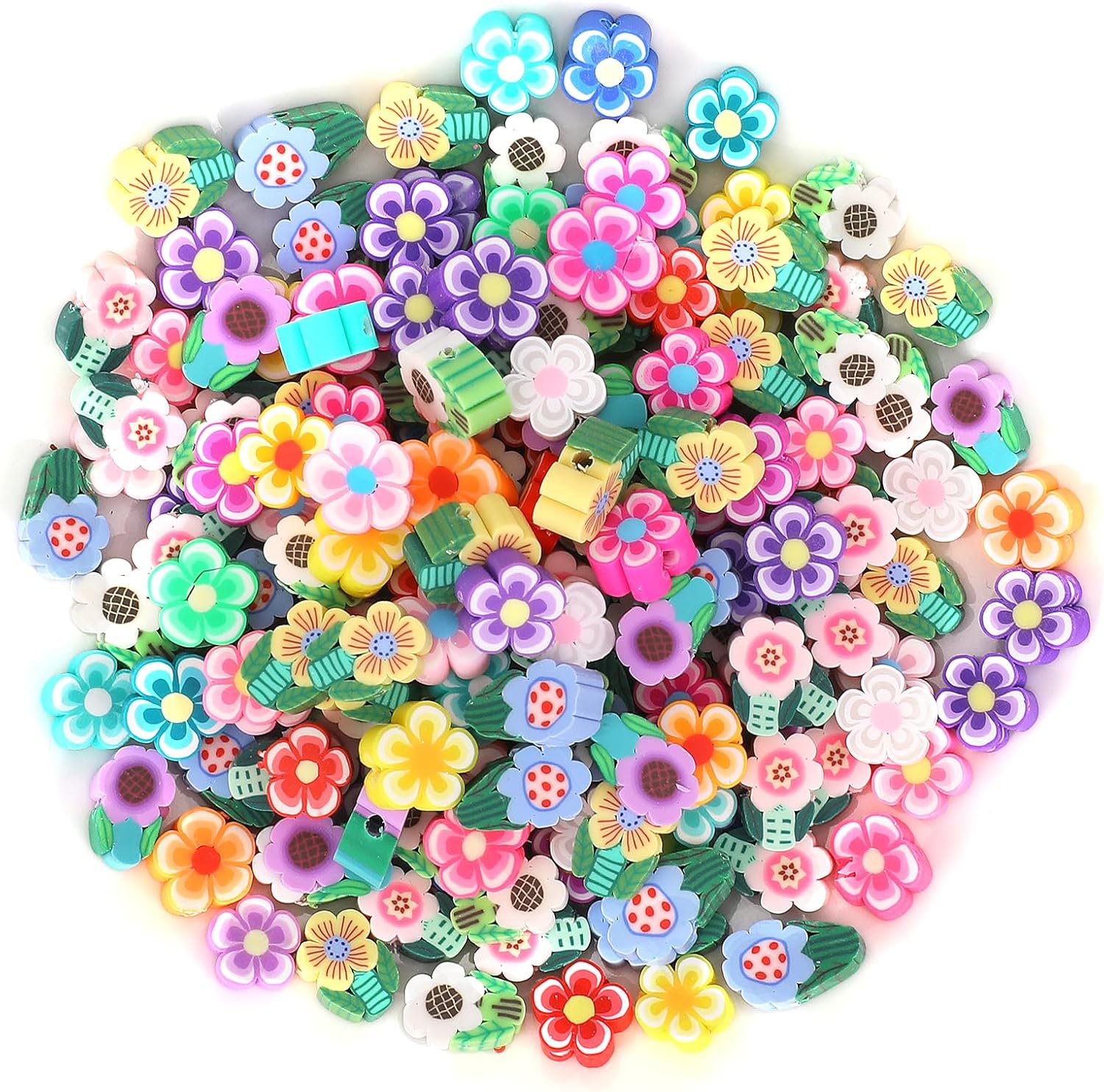 KALIONE 200 Pieces Mixed Flowers Clay Beads, Cute Flower Polymer Clay Beads Charms, 2 Shapes Colorful Flower Spacer Beads Charms for Earring Bracelets Necklace Jewelry DIY Crafts Making Supplies