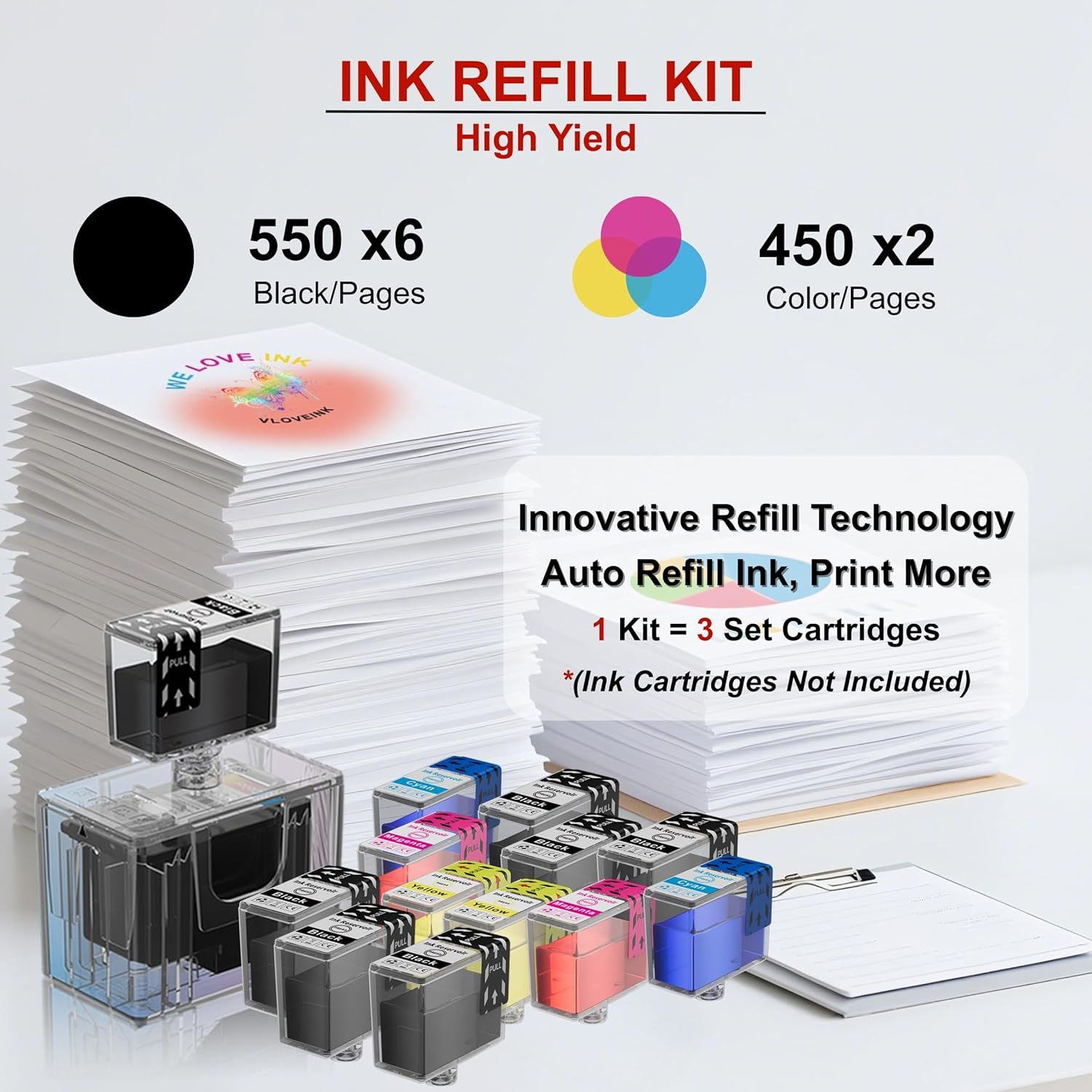 PG-295XL/CL-286XL Ink Refill Kit Compatible with Canon PG-295XL CL-286XL 295 XL 286 XL Ink Cartridges Work with Pixma TS4320 TS6520 TR7120 Printer Cartridges, 12 Pack (6BK/2C/2M/2Y)