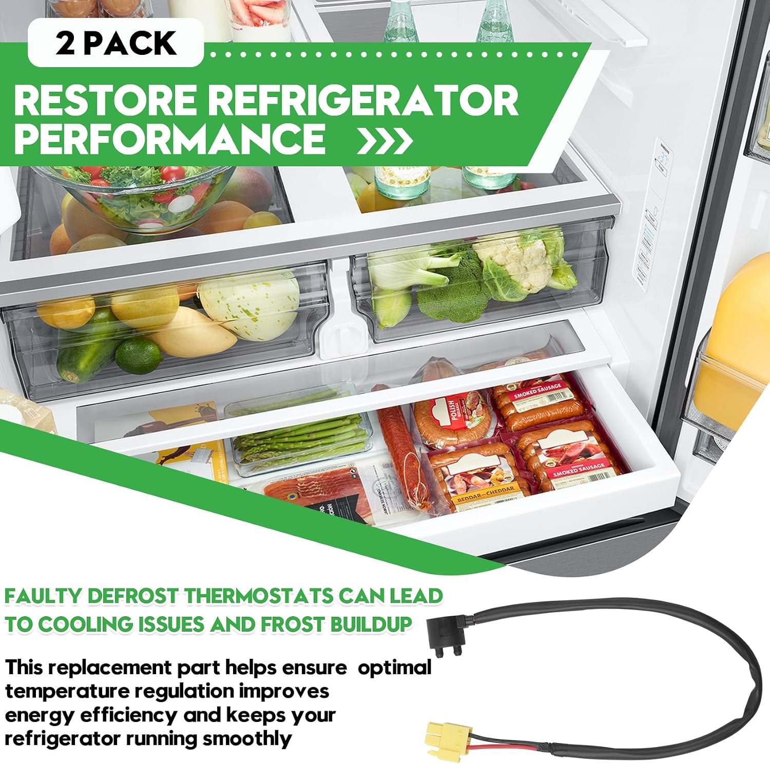 2 Pack DA47-00243K Defrost Bi-Metal Thermostat Fit for Samsung Refrigerator