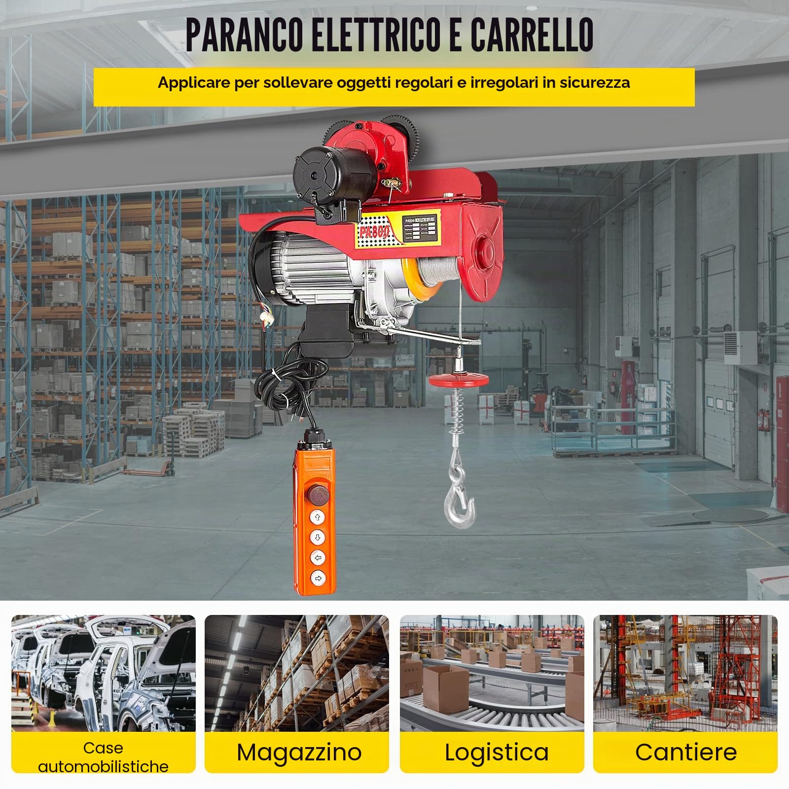 VEVOR Paranco Elettrico 800 kg Sollevatore Elettrico con Carrello Elettrico 220V