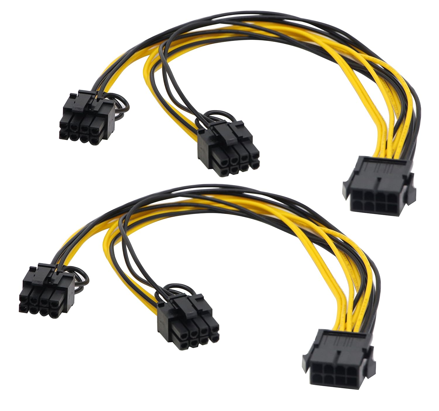 2 Pack 8 Pin PCI-E PCI Express Graphics Video Card 8 Pin GPU VGA Female to Dual 8Pin (6+2) Pin PCI-E Male Y Splitter Power Extension Cable 8 Pin GPU molex for Graphics Card BTC Miner (30CM)
